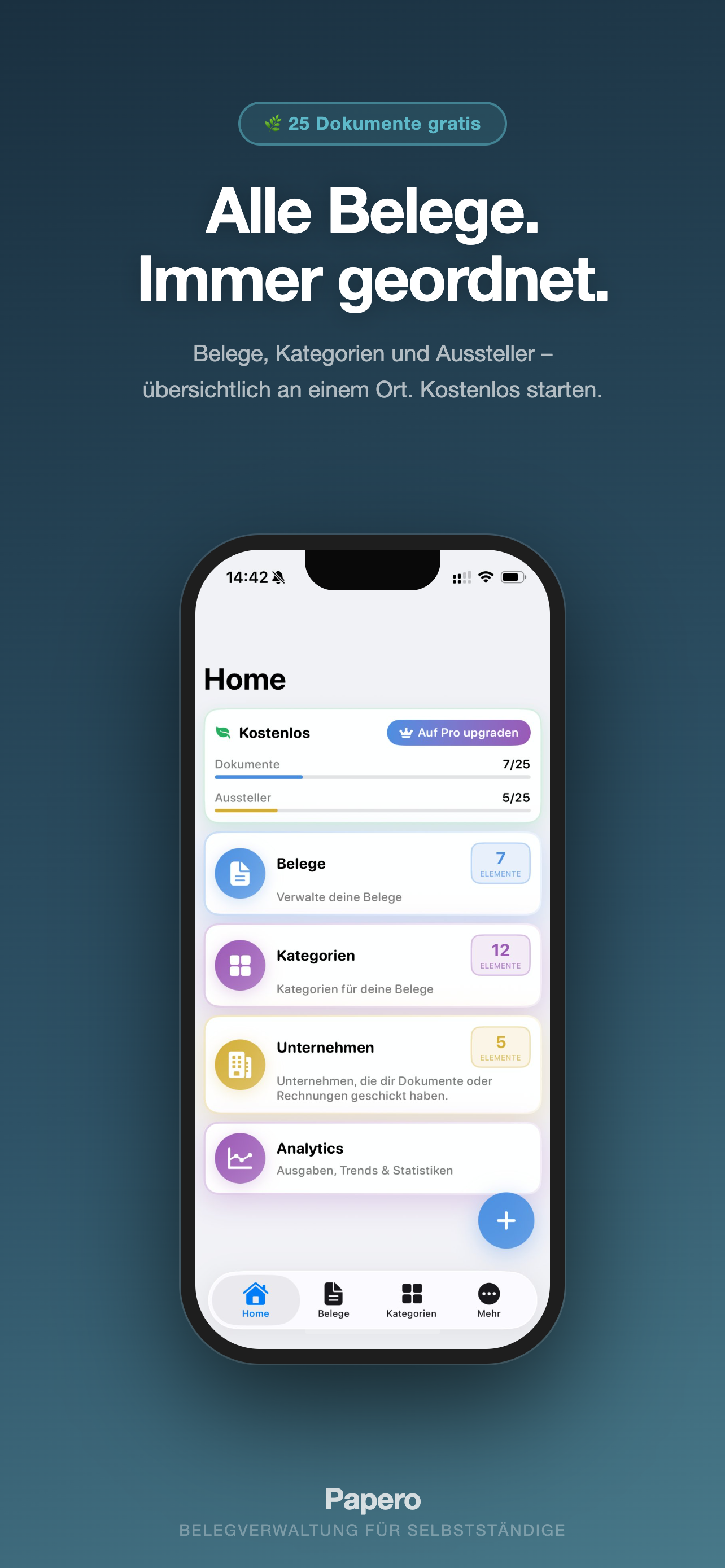 Papero App – Belegliste Übersicht